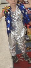 Boys Dance Costume, Sequin, Silver Blue White, Size 4T