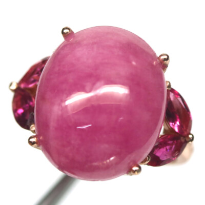 Gemstone 14 x 16 mm. Pink Ruby & Rhodolite Jewelry Ring 925 Silver Size ...