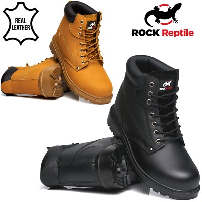 Herren Leder Leicht Sicherheitsstiefel Stahlkappe Zwischensohle Knöchel Spitze Schuhe Größe