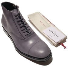 Ferragamo TRAMEZZA Ankle Boots 8.5 E Grey Men's Leather Lace+Zipper Dress Shoes