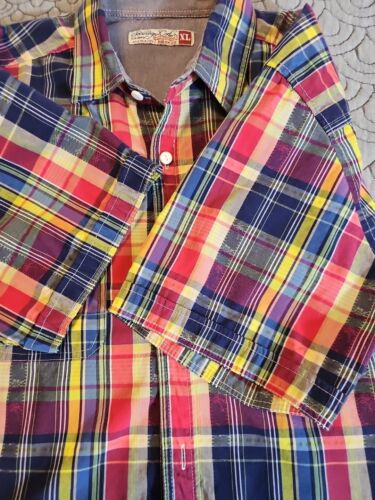 Sovereign Code Short Sleeve Button Shirt XL Palm Print Multi Bright Plaid - Picture 5 of 9