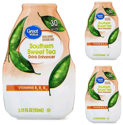 3 Pack Great Value Southern Sweet Tea Liquid Drink Enhancer Mix 90 Servings