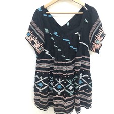 Romantics Free People Black Embroider Vneck Dress Women's Small Petite SP Pocket