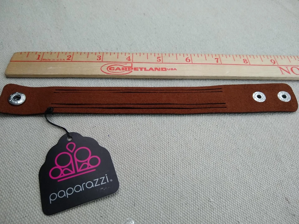 Vintage Paparazzi Leather Bracelet w/ Rhinestone Accents 9" Brown - Image 4 of 4