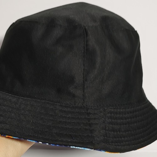 Reversible Blue & Yellow Floral Print / Black Bucket Kids Hat - Picture 10 of 13