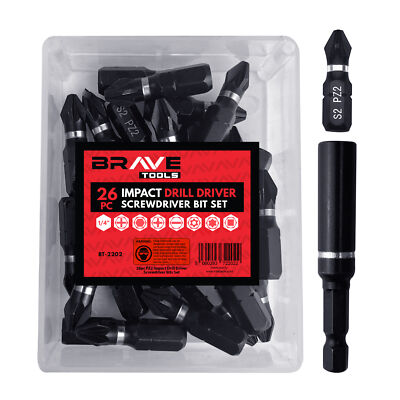 BraveTools PZ2 Schlagbohrschrauber Schraubendreher 26tlg Bits Set Magnet Bithalter