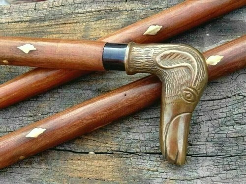Walking Stick Cane Brass Dog Handle Vintage Wooden Victorian Designer Cane Style - Picture 6 of 9