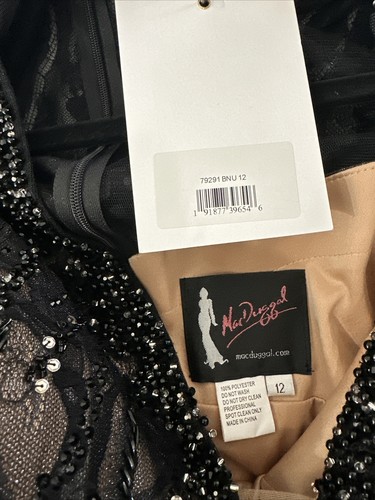 NWT Mac Duggal [ 12 ] 79291 Beaded Lace Long Sleeve Plunge Neck Gown Black #J64 - Picture 3 of 16