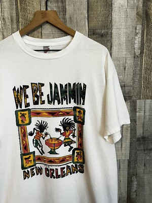 Vintage 90s New Orleans Mardi Gras Rasta Graphic T-shirt White XL