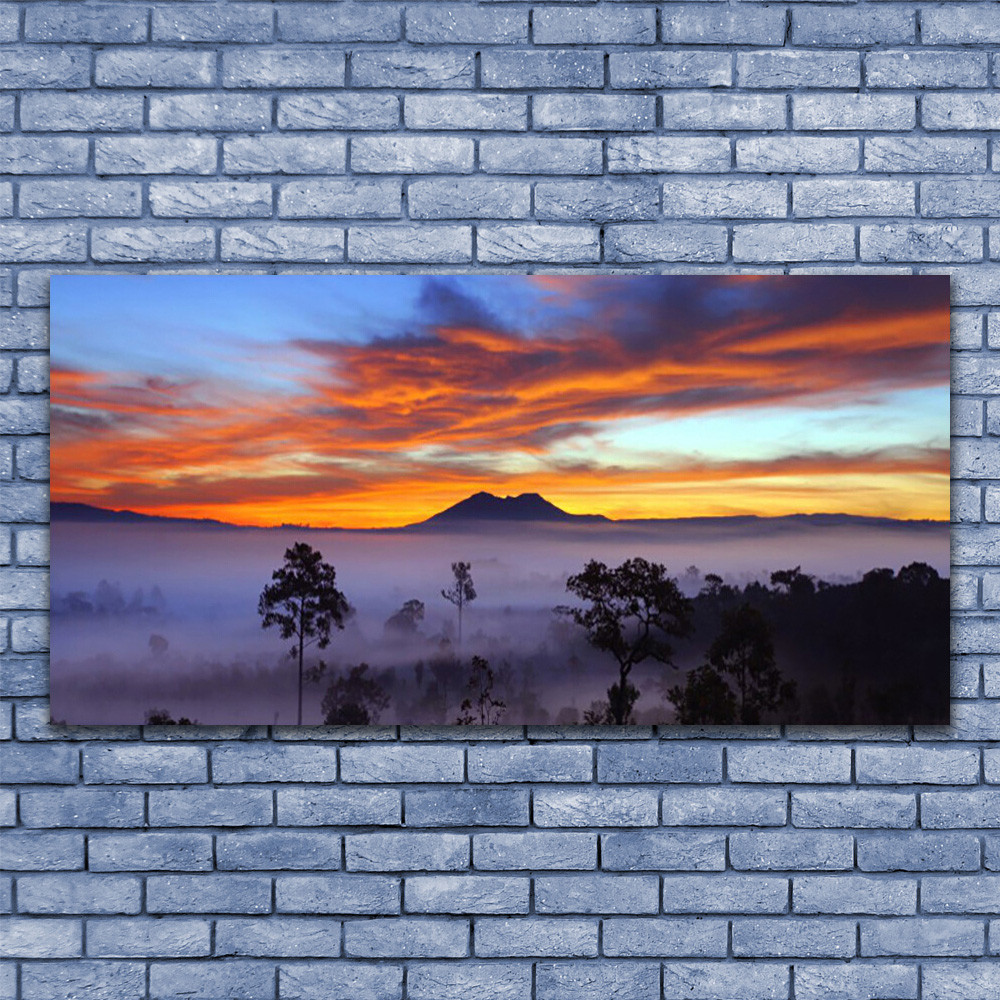 Tableau sur verre 140x70 cm d'un paysage d'arbres dans le brouillard