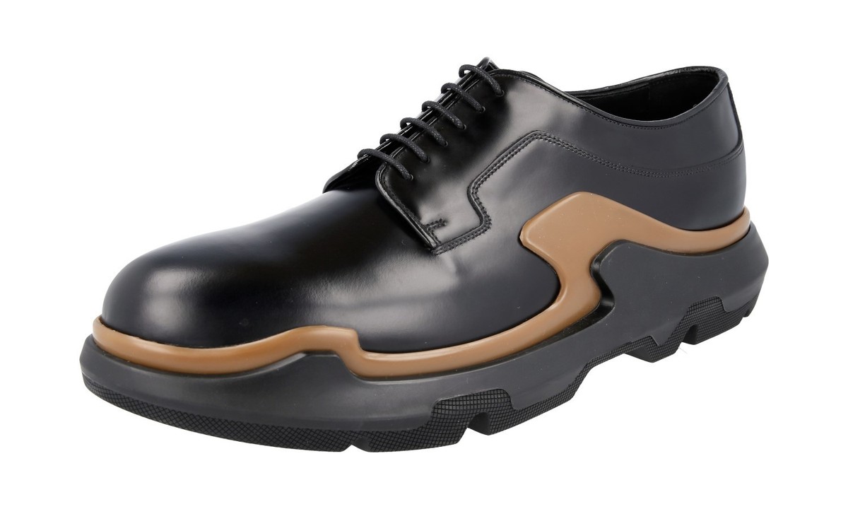 スニーカー Prada Caramel Leather Lace-Up Shoes AUTH LUXURY PRADA LACE-UP SHOES 2EG129 BLACK LEATHER NEW US