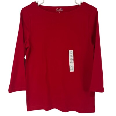 Croft & Barrow Womens XS 3/4 Sleeve Boat Neck Tee Fashion Red