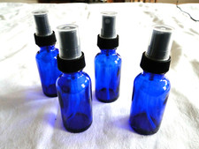 Lot of 4 Cobalt Blue Glass 1 oz Fine Mist Spray Bottles - NEW