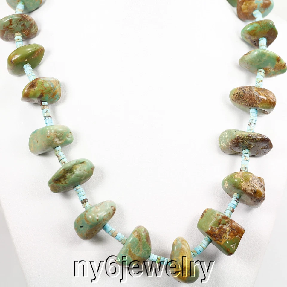 Natural Green Turquoise Rough Nugget beads Chain Long Necklace 28-30" - Image 4 of 4