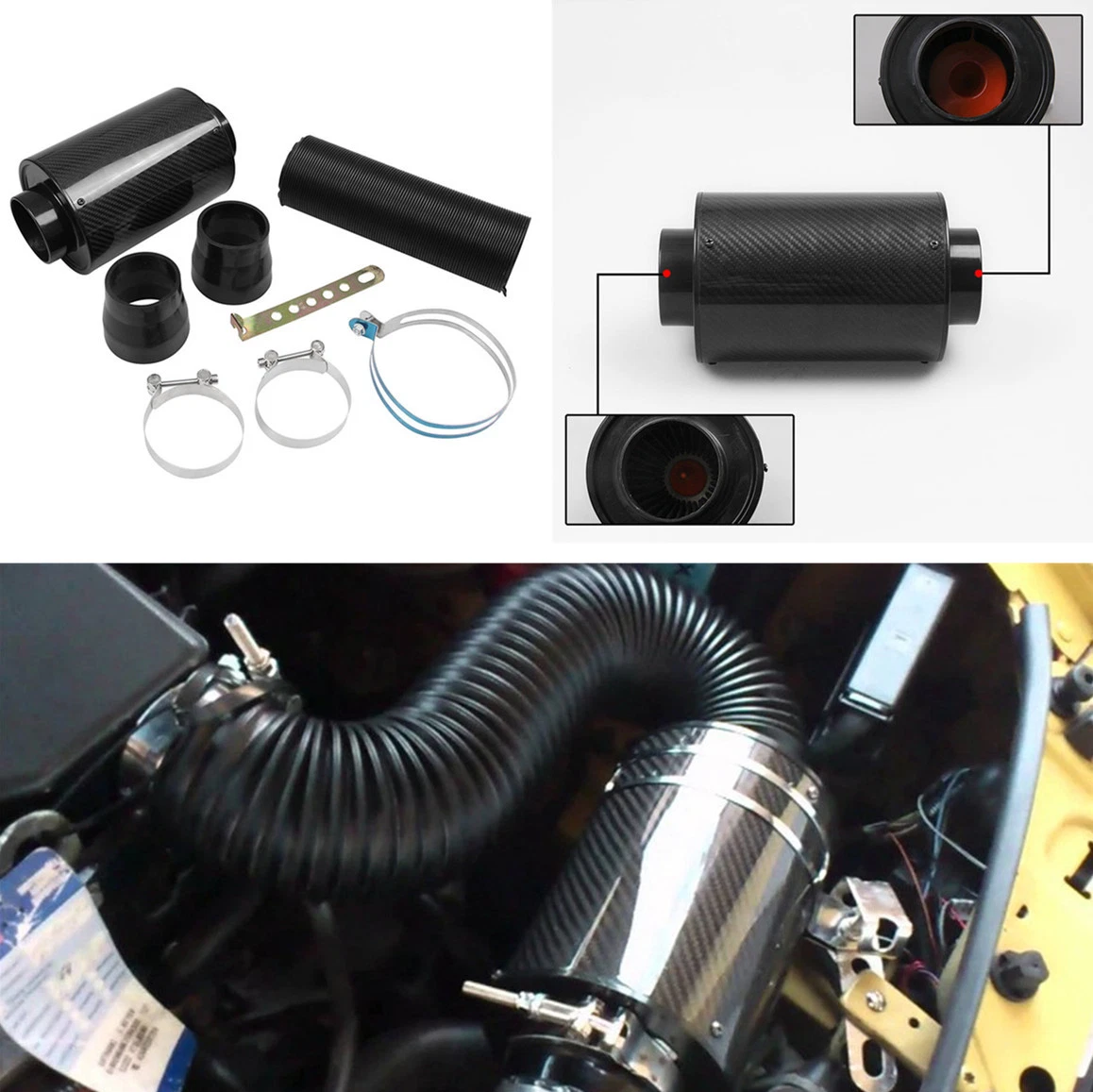 Carbon Fiber Racing Car Air Filter Box Cold Air Intake System