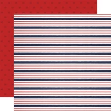 2 Sheets of Carta Bella Paper BY THE SEA 12x12 Cardstock - Sailor Stripe