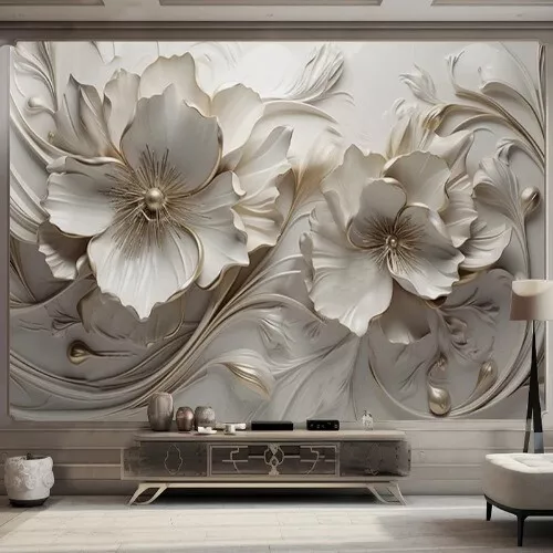 Light Luxury Beautiful 3D Relief Flowers Wallpaper Murals Room TV Home Decor - Picture 3 of 19