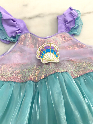 Girls Sleeveless Mermaid Ariel Princess Sequin Dress Purple Blue Shell Size  4-5 | eBay