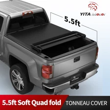 5.5 ft Tonneau Cover Soft Quad-Fold Truck Bed for 2017-2024 Nissan Titan w/ Lamp