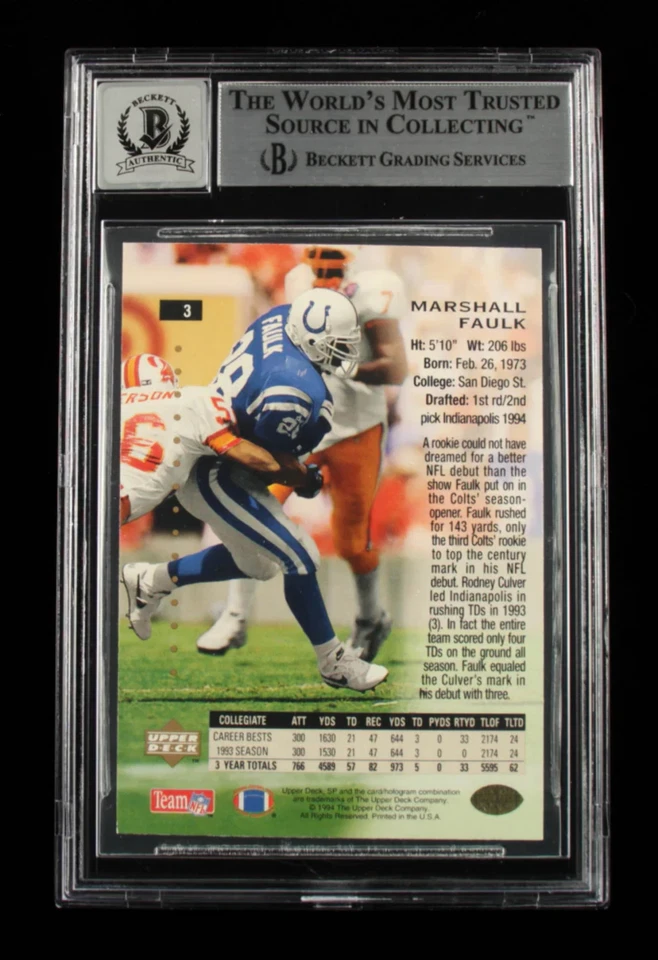 Marshall Faulk Signed 1994 SP #3 - Autograph Graded Beckett (BGS) 10 - Rookie Ca - Image 2 of 2