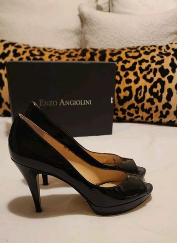 Enzo Angiolini Dademario 9 Damen Leder Lack Balck Absätze Peep Toe Box Karriere