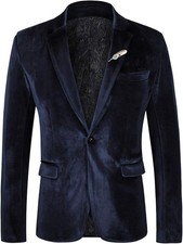 Men's Slim Fit Velvet Blazer One Button Formal Tuxedo Jacket for Prom Wedding