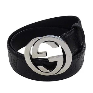 Gucci Ceinture Homme Marque Shima Interlocking G Cuir Signature Noir Argent Hardw