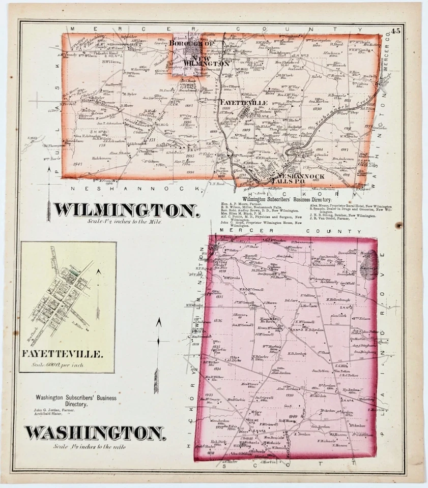 WILMINGTON - WASHINGTON Township Plat Mapa Pennsylvania Lawrence Cty 1872 Foto 2 de 4