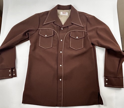 Vintage Farah Time Out West Poly Leisure Pants Suit Set Brown Pearl Snap L/XL - Picture 2 of 20