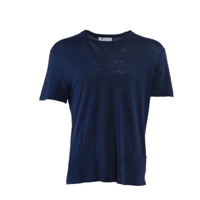Sandro Herren T-Shirt Navy Blau 100% Leinen Kurzarm Gr. L EU 52 T8641W