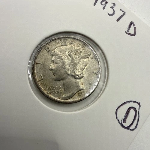 1937 D Silver Mercury Dime 90% Silver  (D) Xf Details
