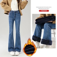Women's Fleece Slim Jeans Thermal Flannel Lined Trouser Winter Warm Denim Pants