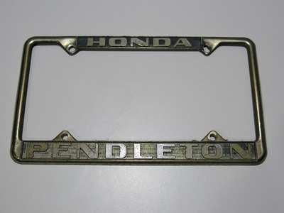 #ad Vintage Pendleton Honda OR Metal License Plate Frame Tag Dealer Cover Car Civic $49.95