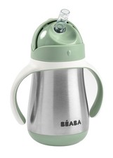Beaba Stainless Steel Insulated Sippy Cup w/ Straw, Spill-Proof, 8oz, 8 Mos