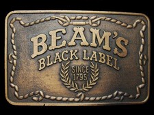 LA27133 VINTAGE 1970s  BEAM'S BLACK LABEL  SINCE 1975 BOOZE BELT BUCKLE