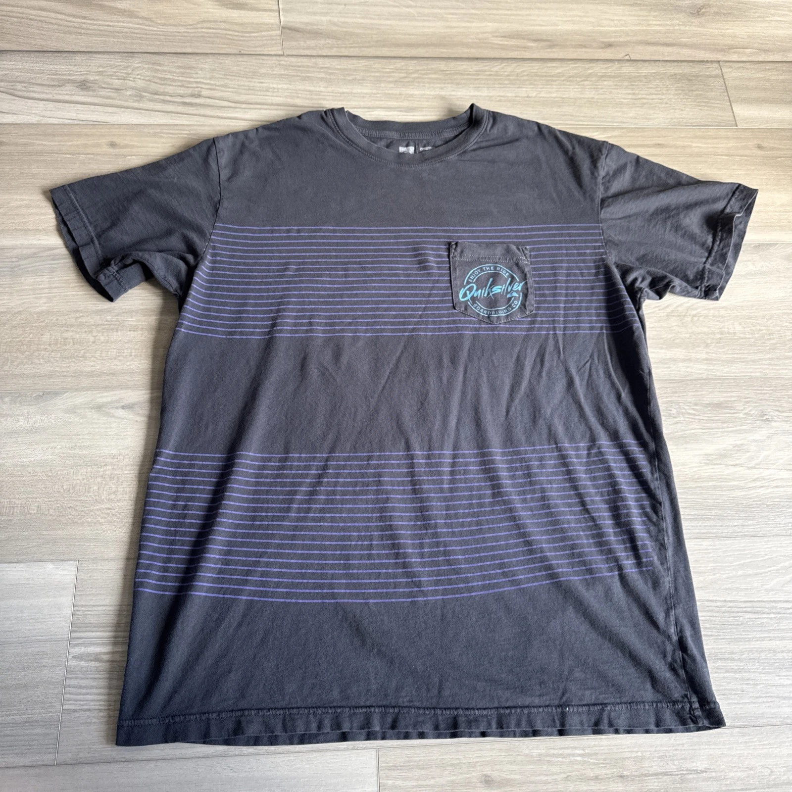 Quiksilver Men's Pocket Tee T-Shirt Sz XL Striped Black Purple Made In Mexico