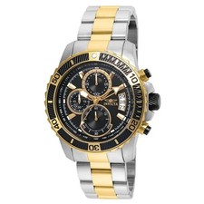 INVICTA PRO DIVER SCUBA MENS WATCH 45MM 2TONE SILVER STEEL BAND BLACK DIAL 22418