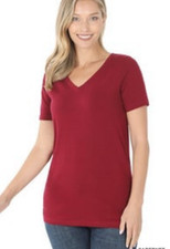 Women's Zenana V Neck Basic Tee - Soft Cotton Blend Stretch Shirt NWT