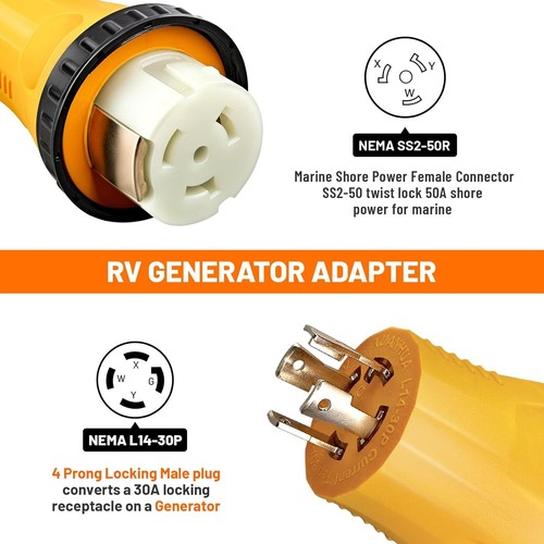 Heavy Duty 30A L14-30P to 50A SS2-50R Adapter - Weather-Resistant Design - Picture 4 of 10