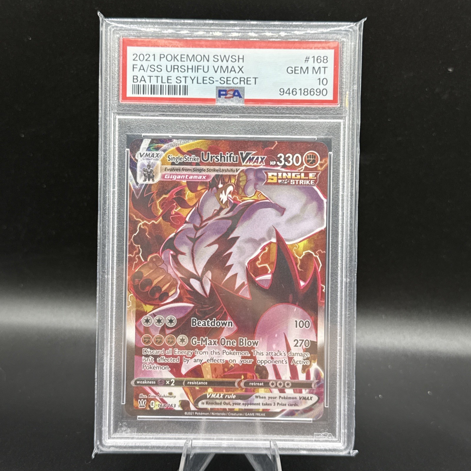 Pokemon 2021 Urshifu VMAX 168/163 Single Strike Secret Rare GEM MINT PSA 10