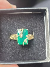 Green Chalcedony Vine Ring - Gold Over 925 Sterling Silver