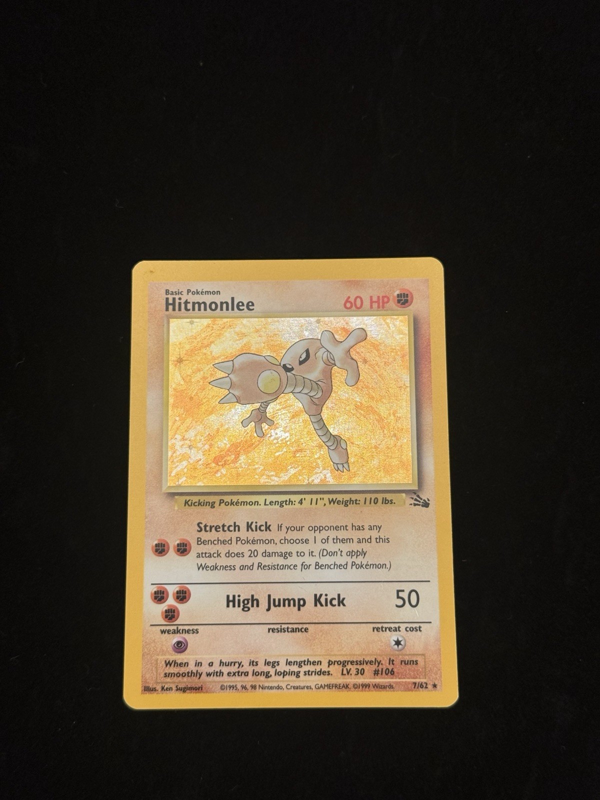 Pokemon Card Hitmonlee 7/62 Fossil Holo Rare NM Condition