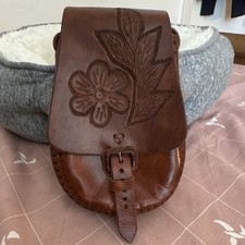 Women s Small Brown Floral Embossed Shoulder/Crossbody Bag Flap Buckle Silver