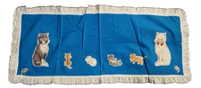 VTG Cat & Kitten Applique on Blue  Dresser Table Scarf or Runner  11"x27"