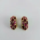 Goldtone Vintage Pink Rhinestone Roman Signed Clip On  Earrings, Costume Jewelry