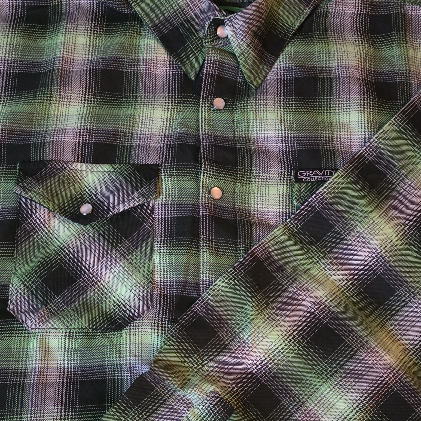 Dixxon Gravity Energy Men's XL Plaid Flannel Shirt Green Black D-Tech Button-Up