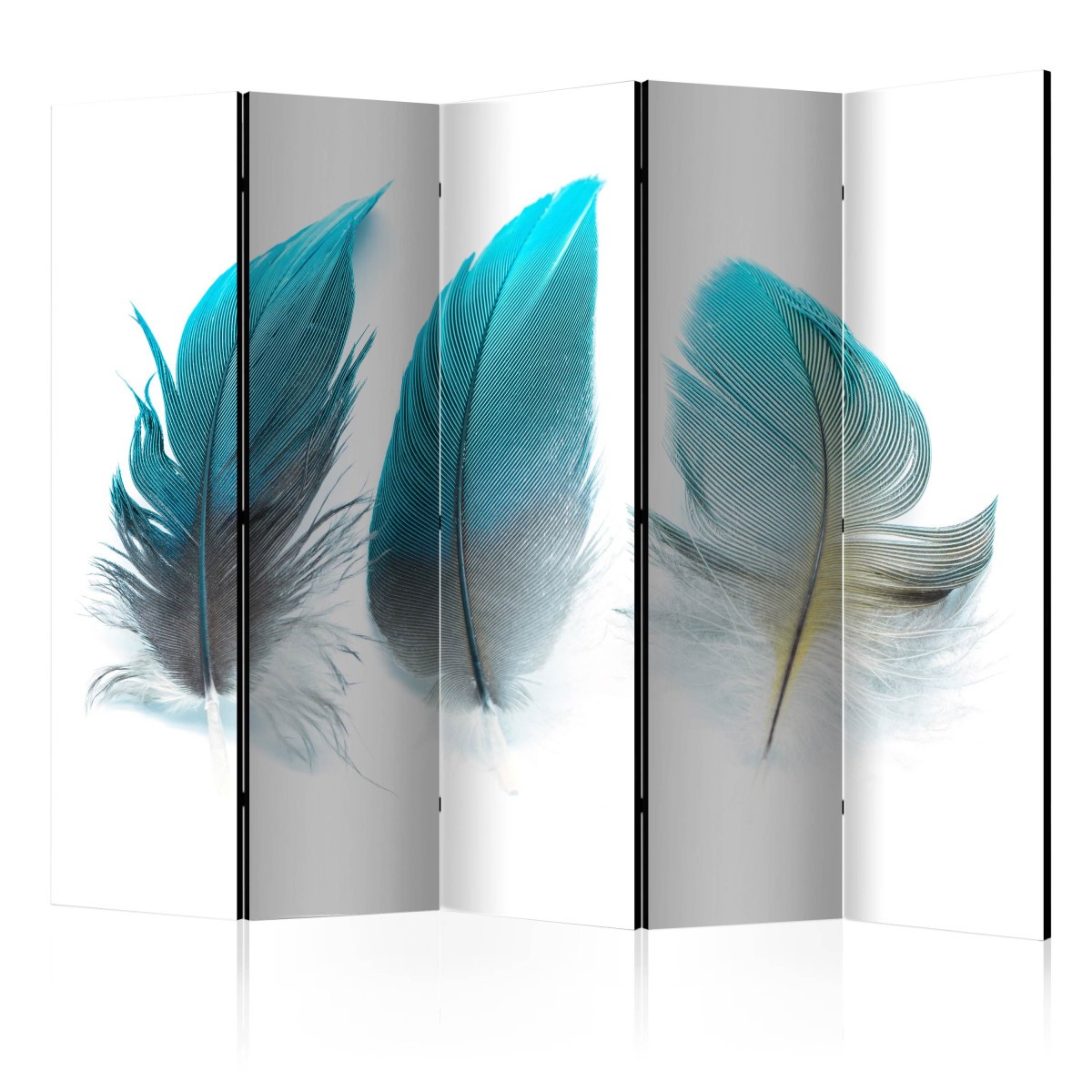 Paravent 5 volets au motif plumes bleues pour ambiance zen de chambre