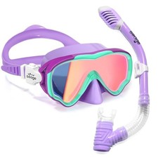 Kids Snorkel Set Dry Top Mask Snorkeling Gear for Boys Girls Mirror Purple
