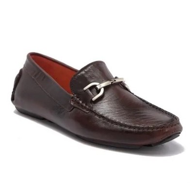 Donald Pliner Men s 11 Victor Driver Loafers Shoes Brown Leather HorseBit Buckle