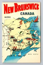 New Brunswick, General Greeting, State Map, Landmarks, Antique Vintage Postcard
